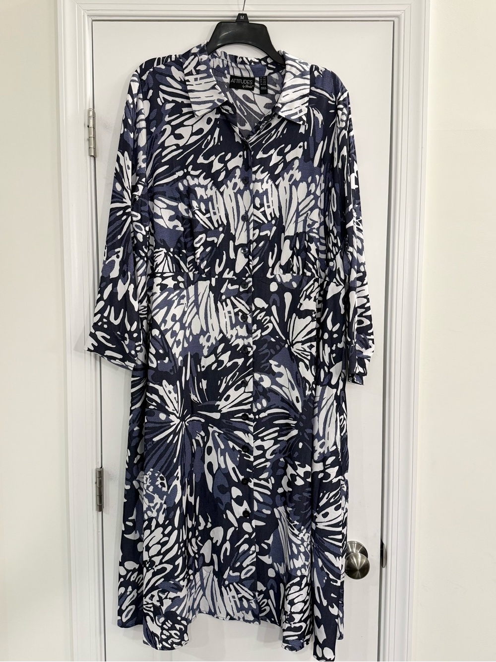 Button Front Duster Dress Women’s 1X Petite Abstract Print Cardigan NWOT